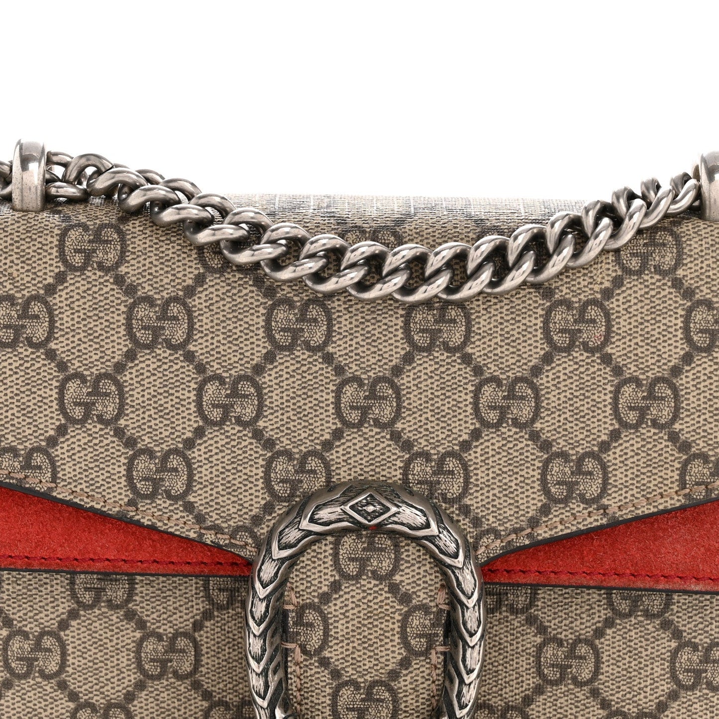 GG Supreme Monogram Suede Mini Dionysus Shoulder Bag Beige Ebony Vulcanic Red
