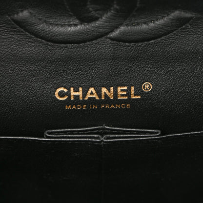 Lambskin Chevron Quilted Medium Double Flap Black