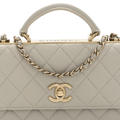 Lambskin Quilted Trendy CC Dual Handle Clutch With Chain Grey