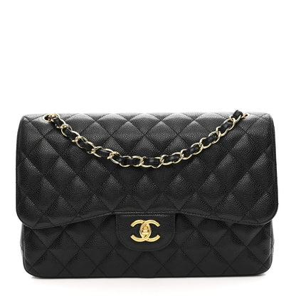 Caviar Quilted Jumbo Double Flap Black