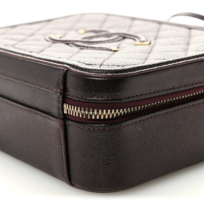 Iridescent Caviar Quilted Medium CC Filigree Vanity Case Burgundy