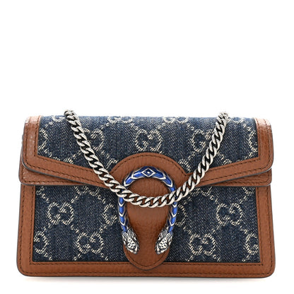 New Denim GG Monogram Dollar Calfskin Enamel Super Mini Dionysus Shoulder Bag Blue Tea Cuir Epilog Electric Blue