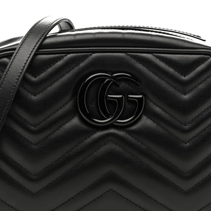 Calfskin Matelasse Monochrome Small GG Marmont Chain Shoulder Bag Black