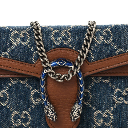 New Denim GG Monogram Dollar Calfskin Enamel Super Mini Dionysus Shoulder Bag Blue Tea Cuir Epilog Electric Blue