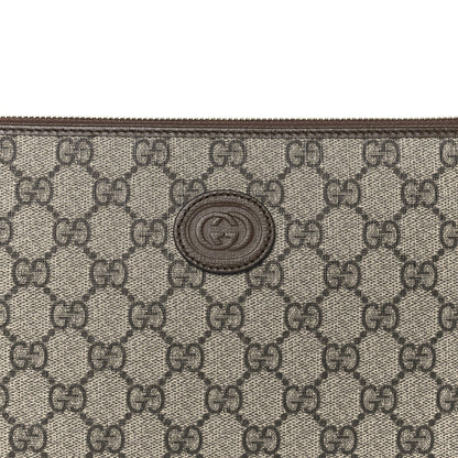 GG Supreme Monogram Azalea Calfskin Retro Interlocking G Wristlet Pouch Beige Ebony Brown Sugar
