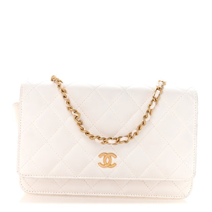 Lambskin Quilted Romance Wallet On Chain WOC White