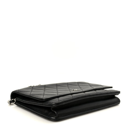 Lambskin Quilted Wallet On Chain WOC Black