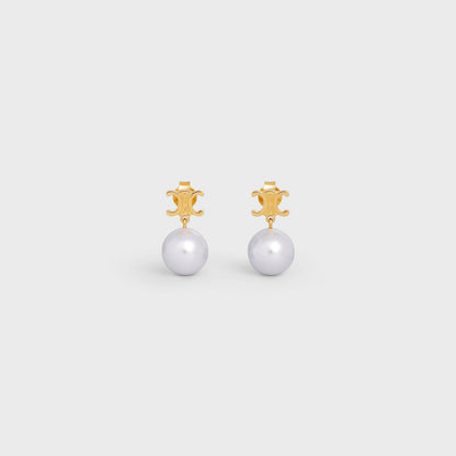 CELINE Triomphe Pearl Earrings Brass(Gold)