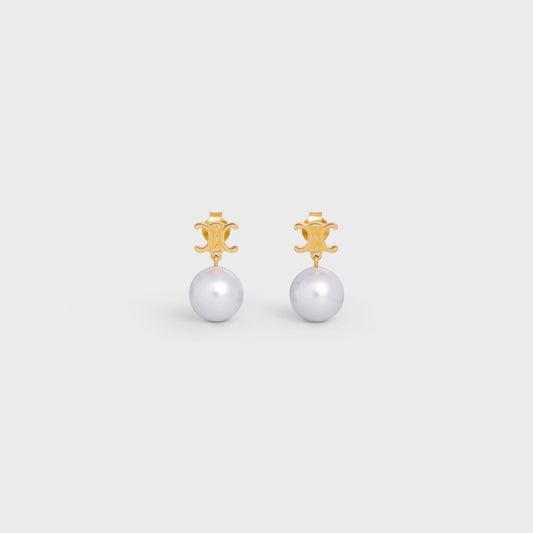 CELINE Triomphe Pearl Earrings Brass(Gold)