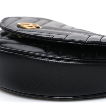 Calfskin Matelasse Mini GG Marmont Chain Half Moon Crossbody Bag Black