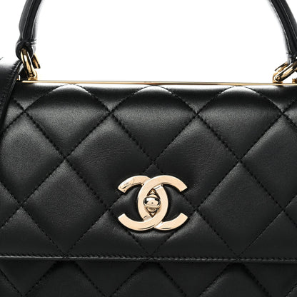 Lambskin Quilted Small Trendy CC Dual Handle Flap Bag Black