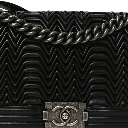 Calfskin Pleated Medium Boy Flap Black