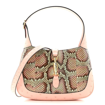 Snakeskin Ostrich Calfskin Small Jackie 1961 Hobo Pink Multicolor