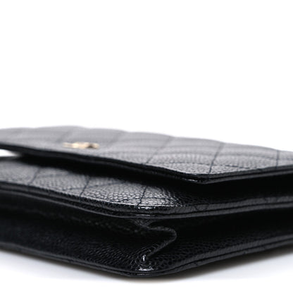 Caviar Quilted Wallet on Chain WOC Black