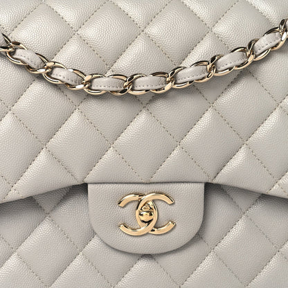 Caviar Quilted Jumbo Double Flap Grey