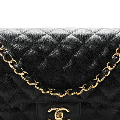 Caviar Quilted Jumbo Double Flap Black