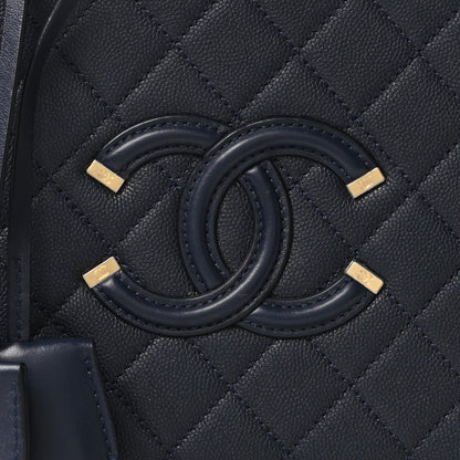 Caviar Quilted Medium CC Filigree Vanity Case Navy