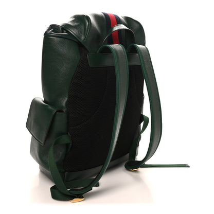 Grained Calfskin Medium Ophidia Double Buckle Backpack Green