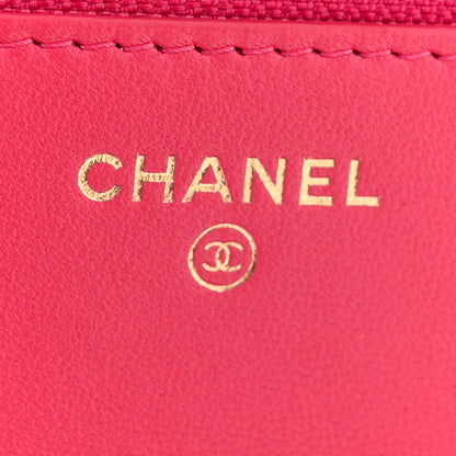 Lambskin Quilted Trendy CC Wallet On Chain WOC Dark Pink