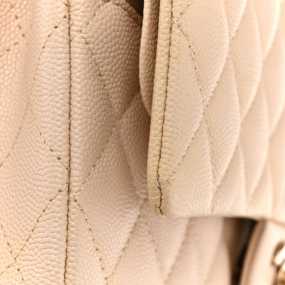 Caviar Quilted Medium Double Flap Light Beige