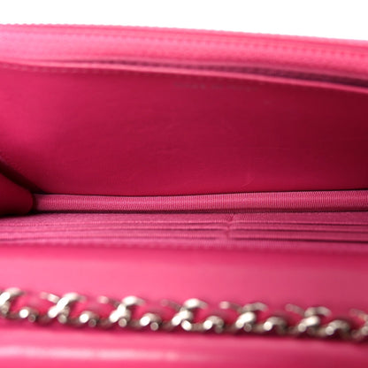 Lambskin Quilted Wallet On Chain WOC Dark Pink