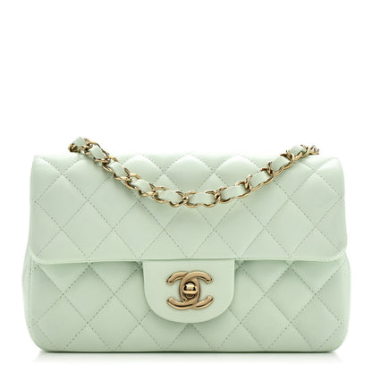 Lambskin Quilted Mini Rectangular Flap Light Green