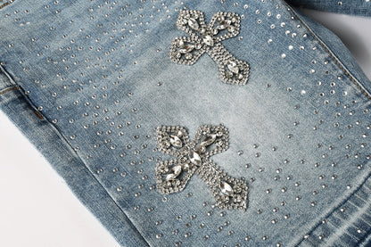 Purple Brand Crystal Diamond Denim Shorts #5098