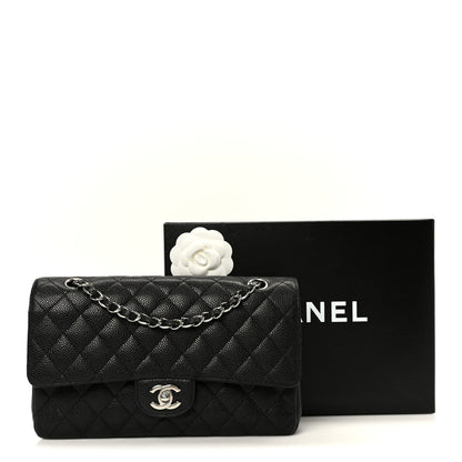 Caviar Quilted Medium Double Flap Black