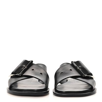 Calfskin Petal Belt Flat Sandal 36 Black