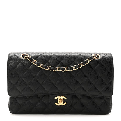 Caviar Quilted Medium Double Flap Black