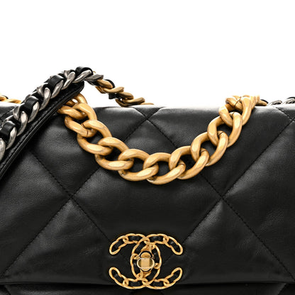 Lambskin Quilted Large Chanel 19 Flap Black