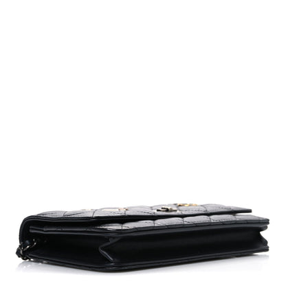 Aged Calfskin Quilted Lucky Charms 2.55 Reissue Wallet On Chain WOC Black