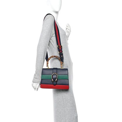 Moon Calfskin Bamboo Web Medium Dionysus Top Handle Bag Blue Emerald Hibiscus Red