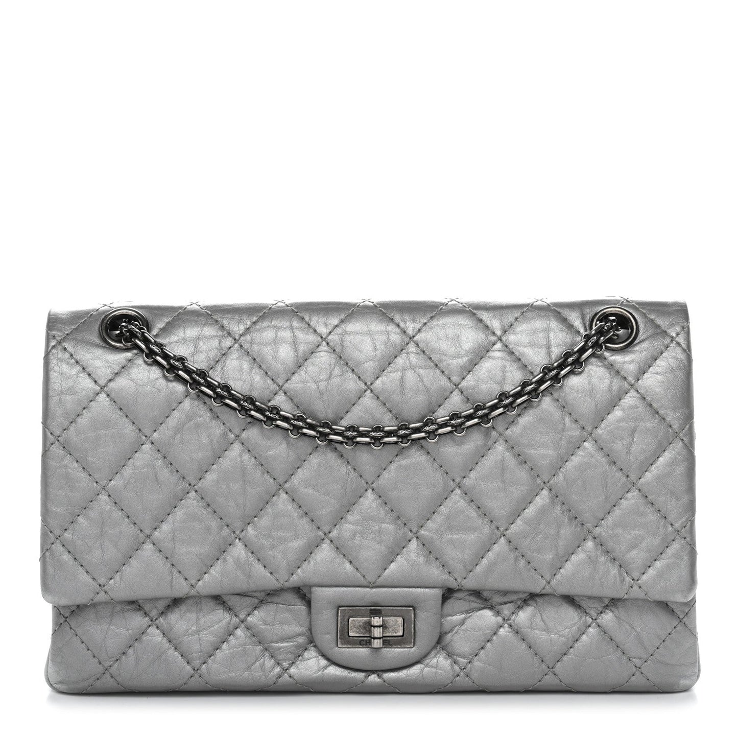 Metallic Aged Calfskin Quilted 2.55 Reissue 226 Flap Silver