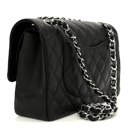Caviar Quilted Medium Double Flap Black
