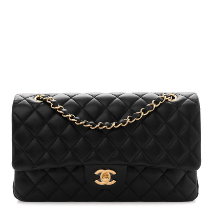 Lambskin Quilted Medium Double Flap Black
