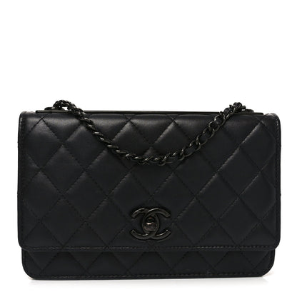 Lambskin Quilted Trendy CC Wallet On Chain WOC So Black