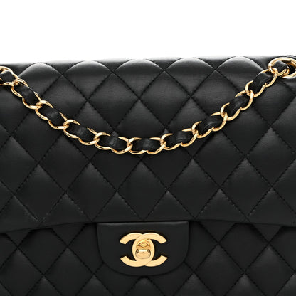 Lambskin Quilted Medium Double Flap Black