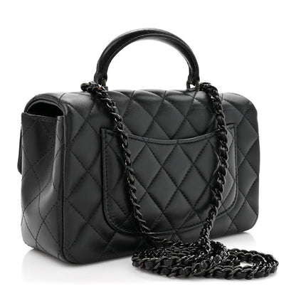 Lambskin Quilted Mini Top Handle Rectangular Flap So Black