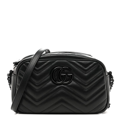 Calfskin Matelasse Monochrome Small GG Marmont Chain Shoulder Bag Black