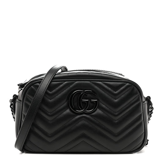 Calfskin Matelasse Monochrome Small GG Marmont Chain Shoulder Bag Black