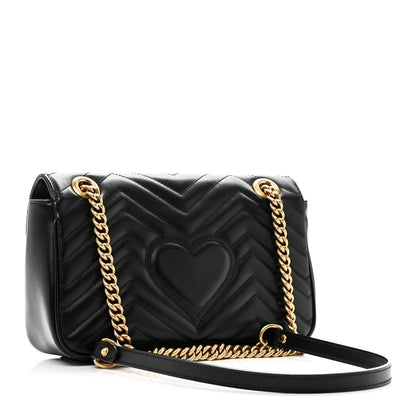 Calfskin Matelasse Small GG Marmont Shoulder Bag Black