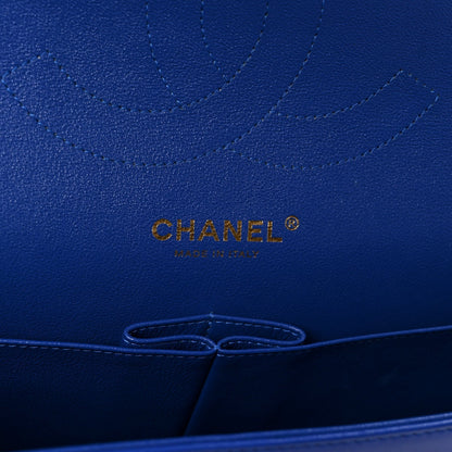 Lambskin Chevron Quilted Jumbo Double Flap Navy Blue