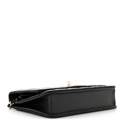 Lambskin Quilted Trendy CC Wallet On Chain WOC Black