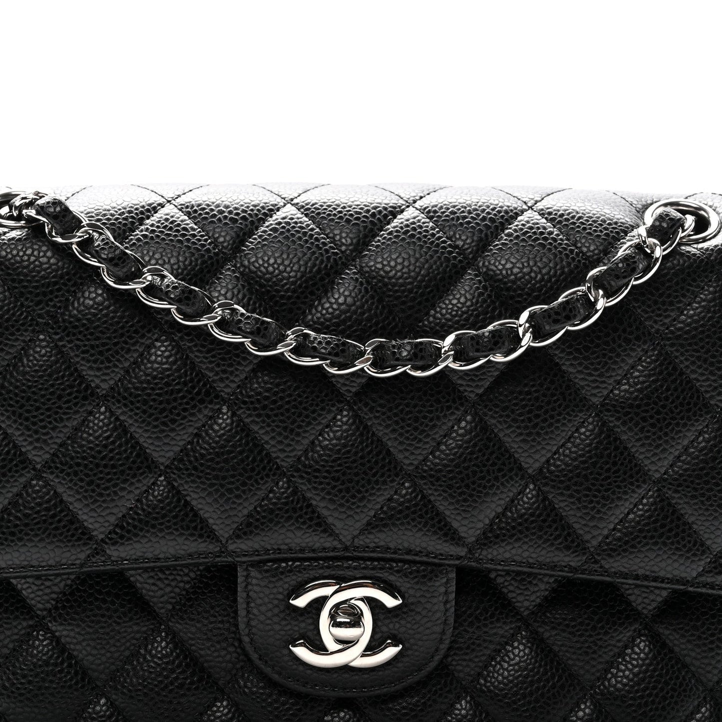 Caviar Quilted Medium Double Flap Black