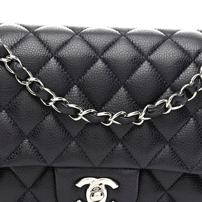 Caviar Quilted Medium Double Flap Navy