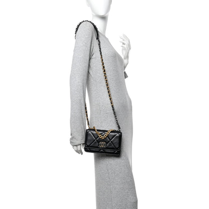 Lambskin Quilted Chanel 19 Wallet On Chain WOC Black