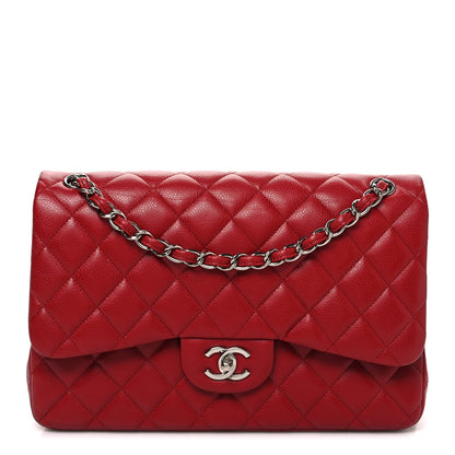 Caviar Quilted Jumbo Double Flap Dark Red