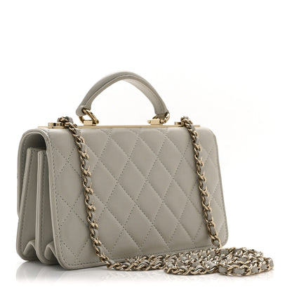 Lambskin Quilted Trendy CC Dual Handle Clutch With Chain Grey
