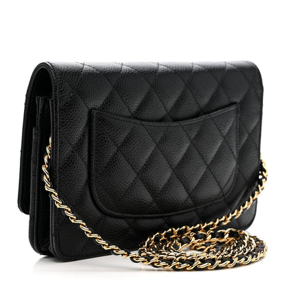 Caviar Quilted Wallet on Chain WOC Black